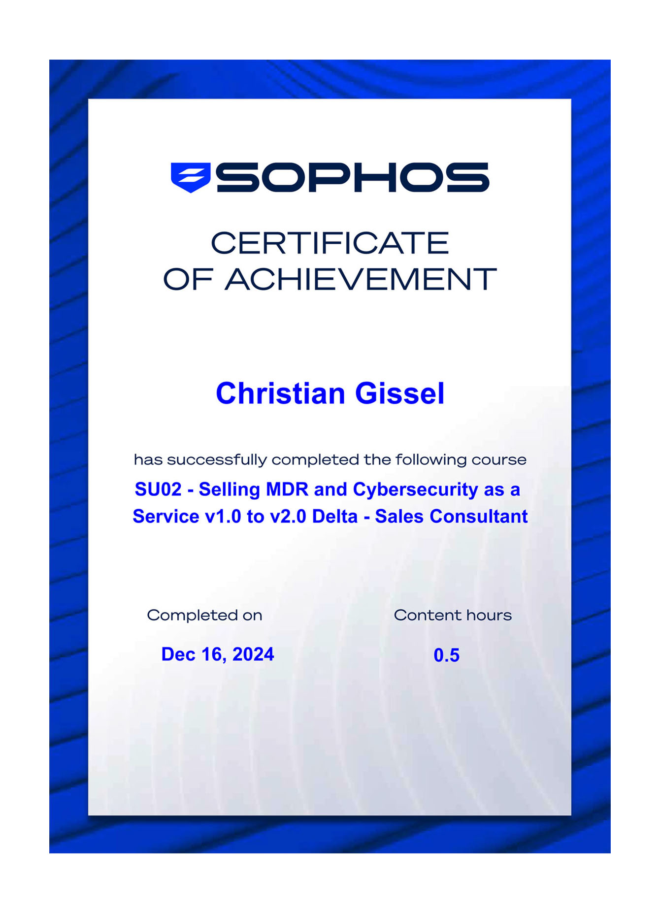 BG_Christian Gissel - SU02 - Selling MDR and Cybersecurity as a Service v1.0 to v2.0 Delta - Sales Consultant