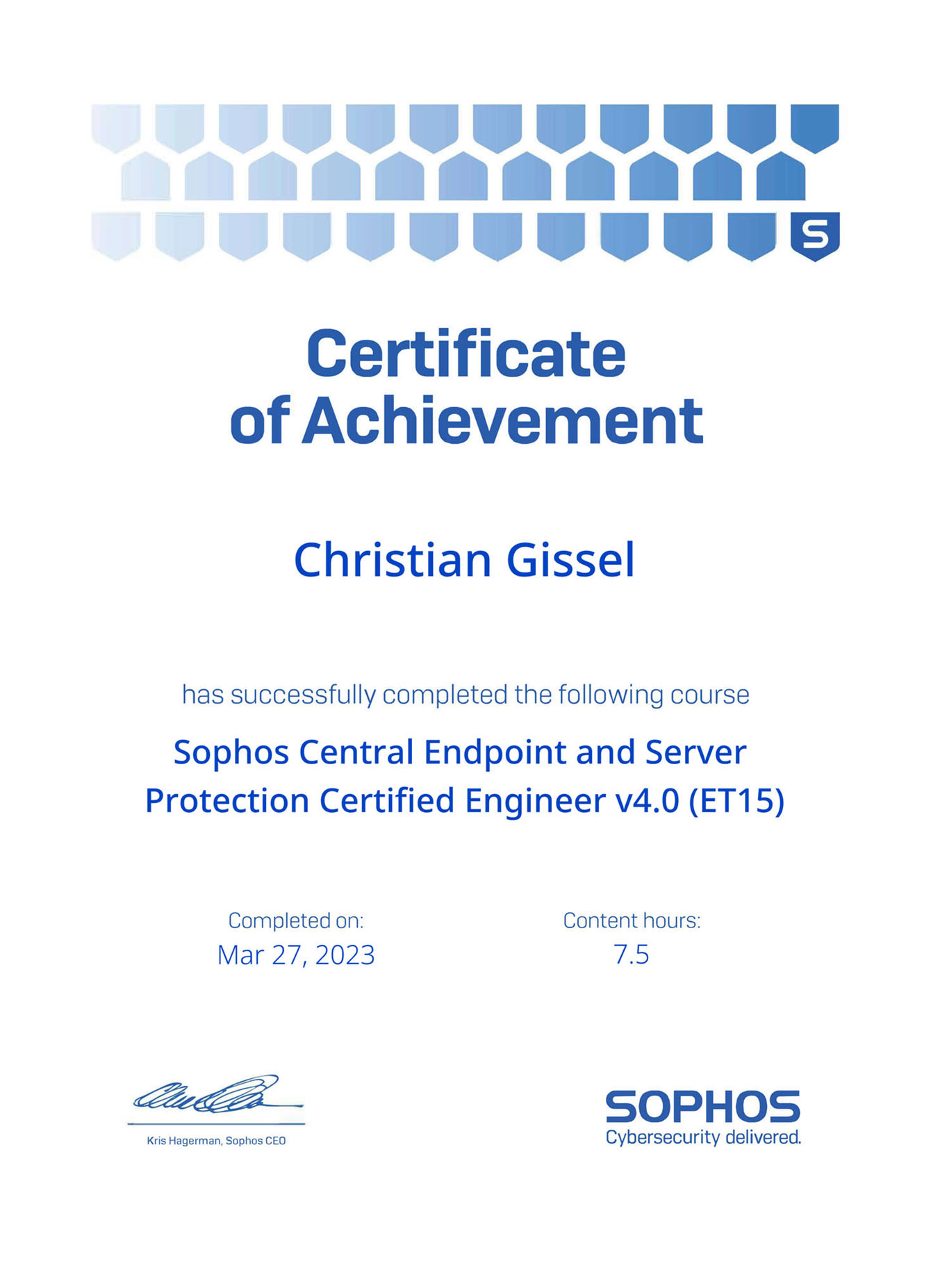 BG_Christian Gissel - Sophos Central Endpoint and Server Protection Certified Engineer v4.0 (ET15)