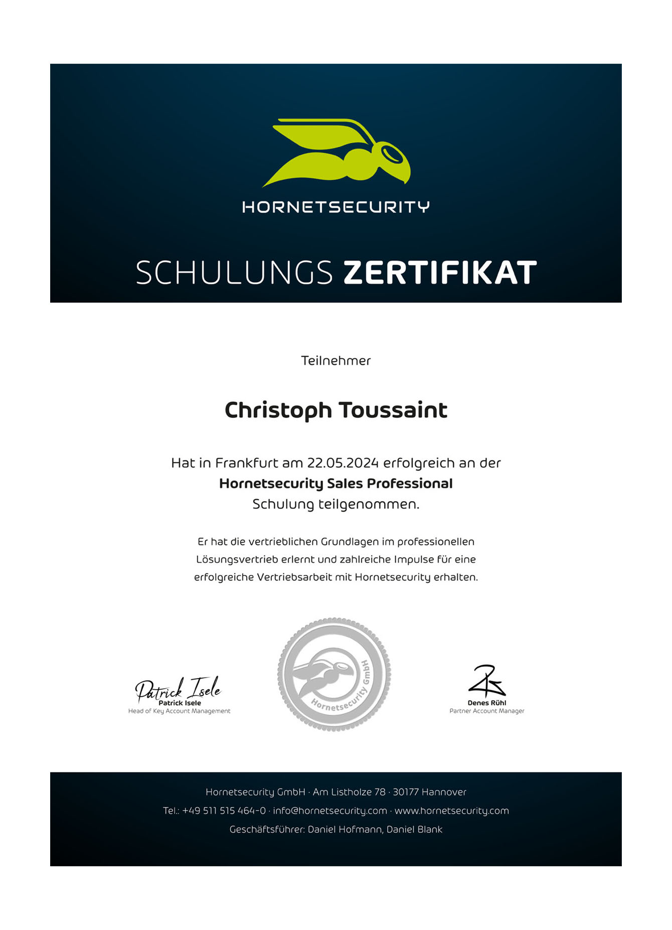 BG_Christoph Toussaint - Hornetsecurity - Sales Professional