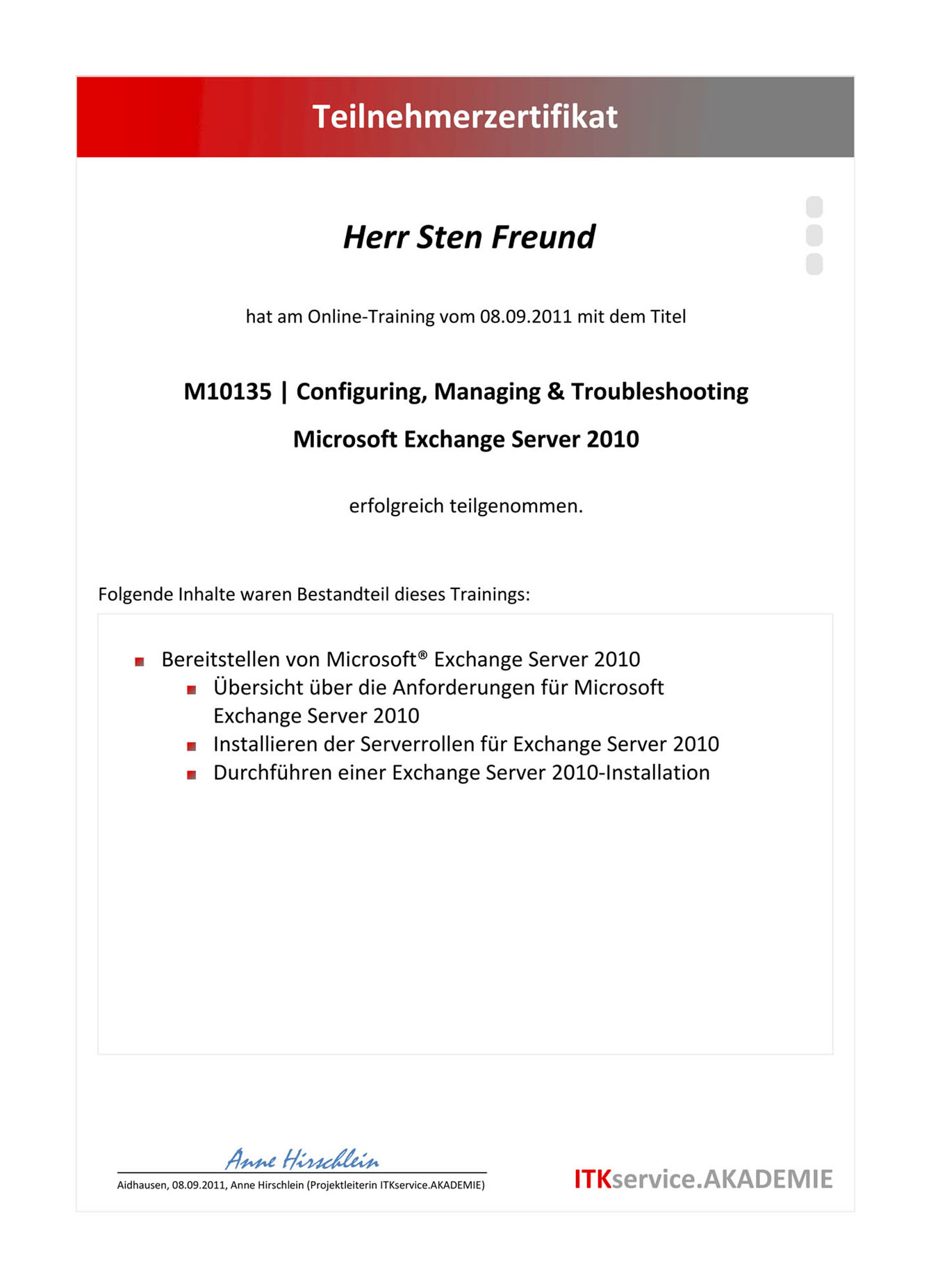 BG_Sten Freund - MOC M10135 - Configuring, Managing & Troubleshooting Microsoft Exchange Server 2010