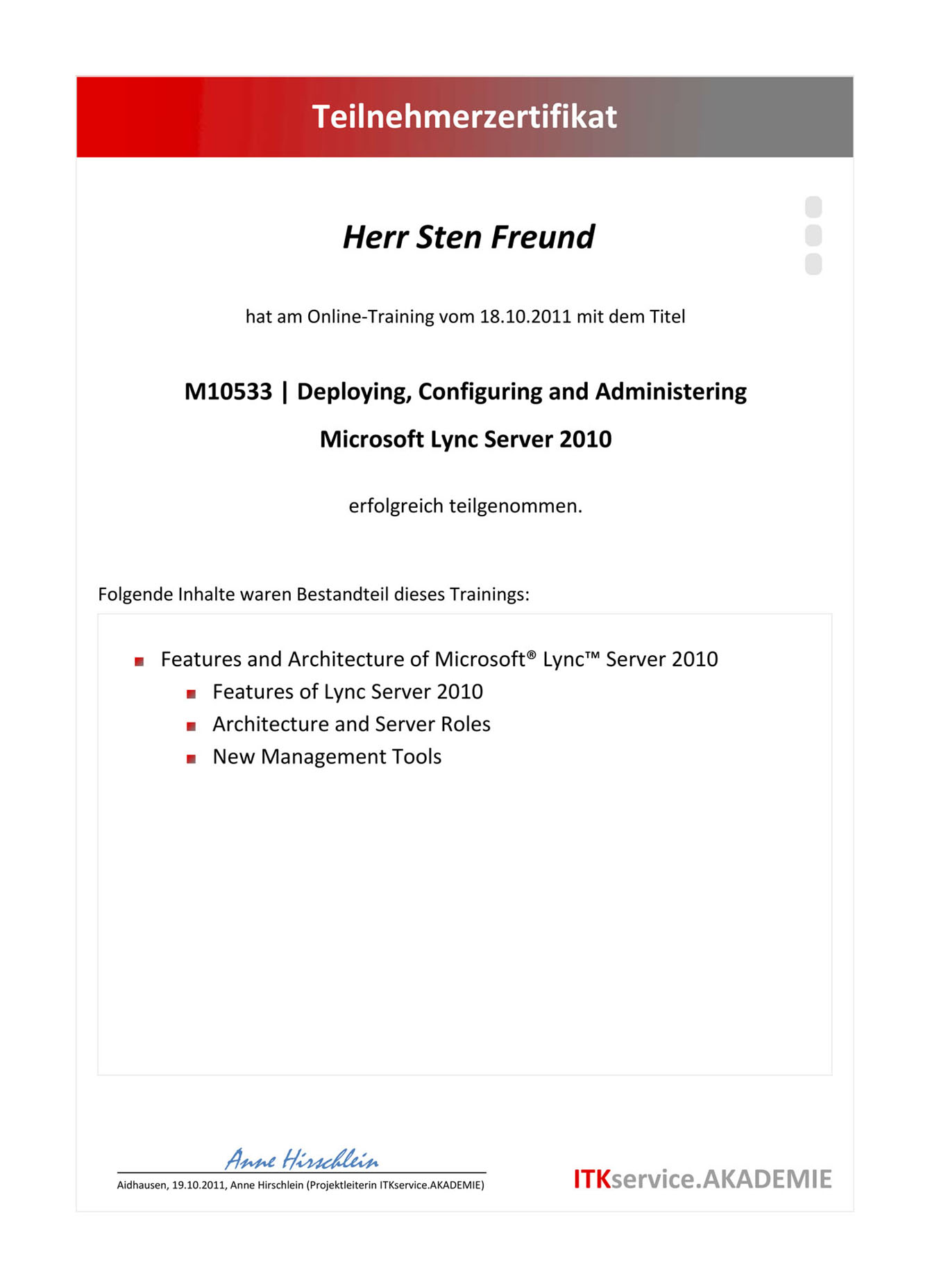BG_Sten Freund - MOC M10533 - Deploying, Configuring and Administering Microsoft Lync Server 2010