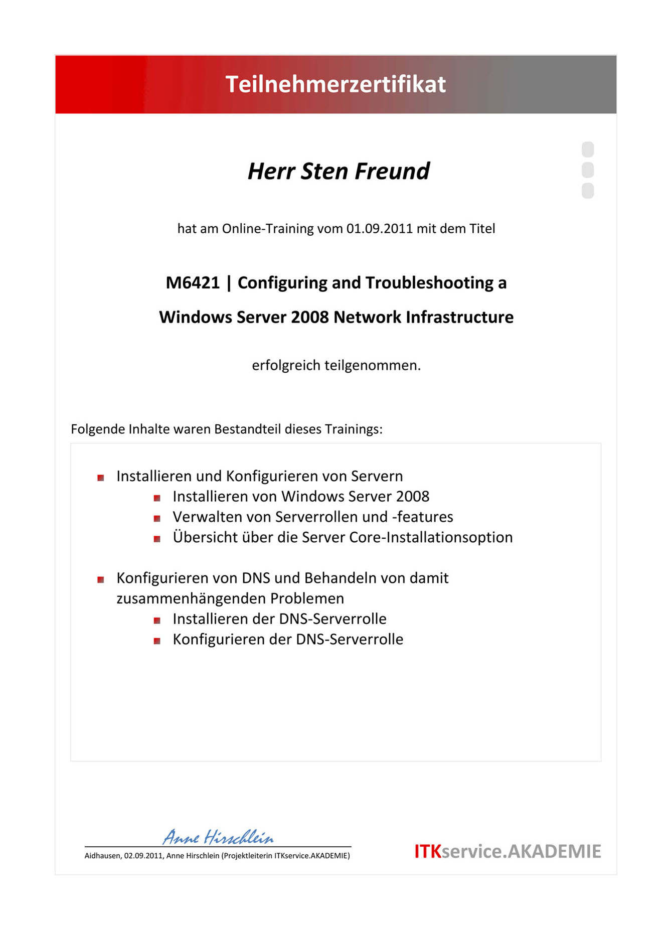 BG_Sten Freund - MOC M6421 - Configuring and Troubleshooting a Windows Server 2008 Network Infrastructure