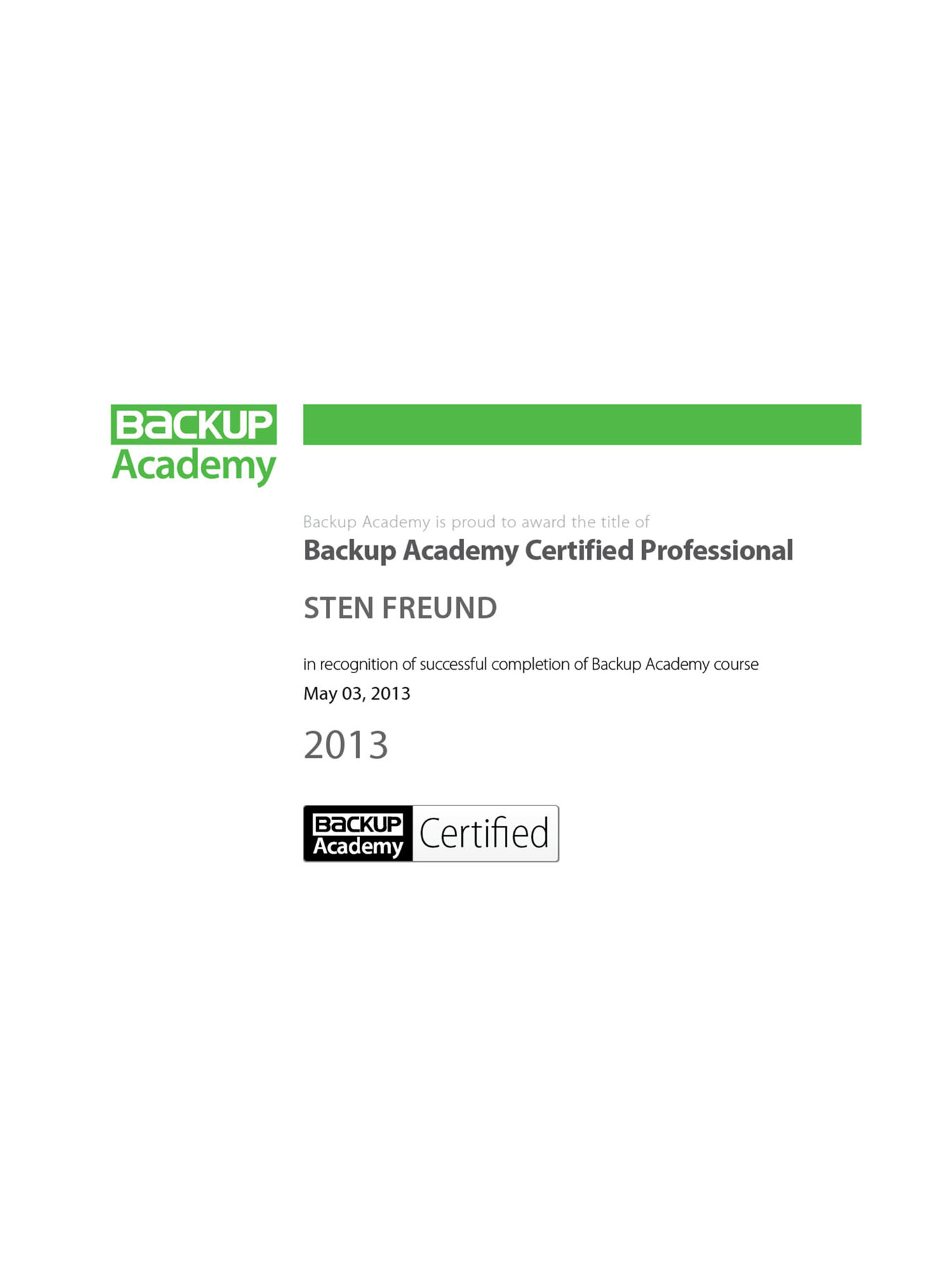 BG_Sten Freund - Veeam Backup Academy Certified Professional