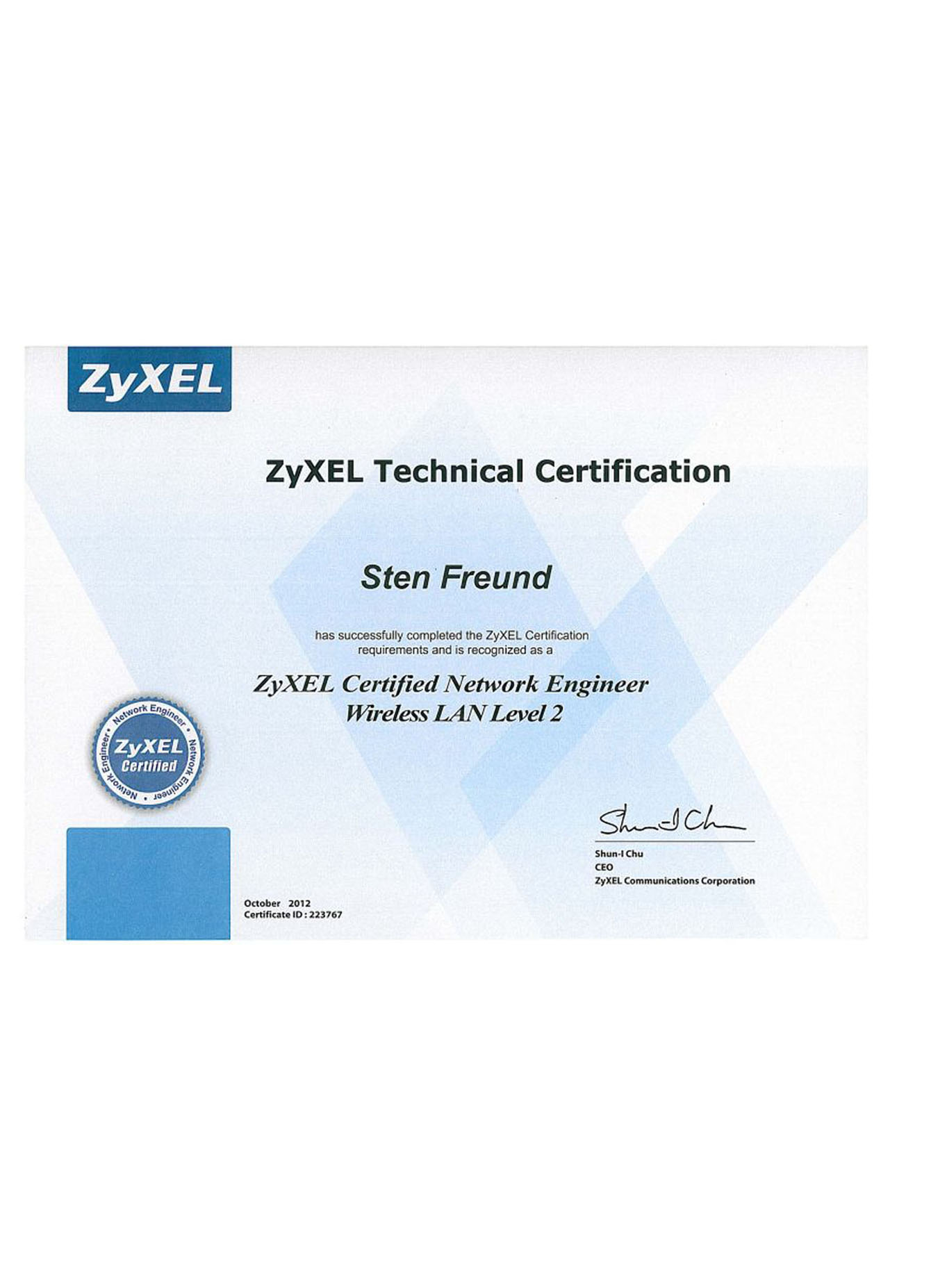 BG_Sten Freund - Zyxel Certified Network Engenieer Wireless LAN Level 2